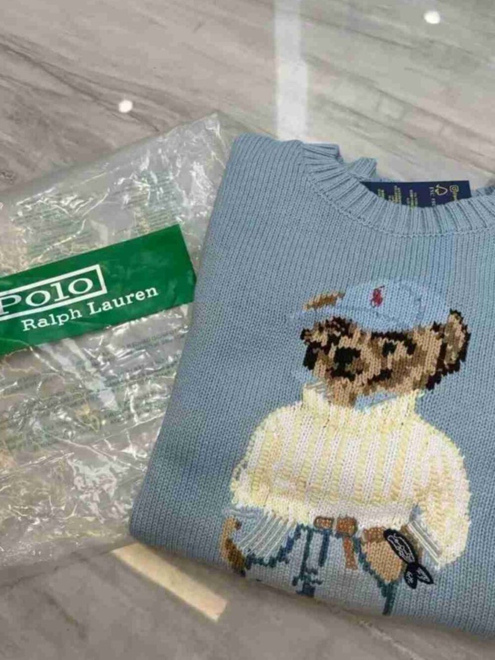 Polo Ralph Lauren Bear Knit Sweater Light Blue Crewneck 🧸 - Picture 6 of 6